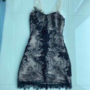 Womens Black Floral Lace Bodycon Evening Mini Dress Size XXS